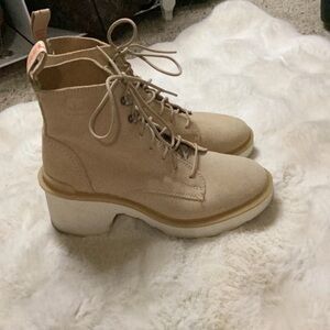Sorel Taupe Lace-Up Chunky Heel Ankle Boots